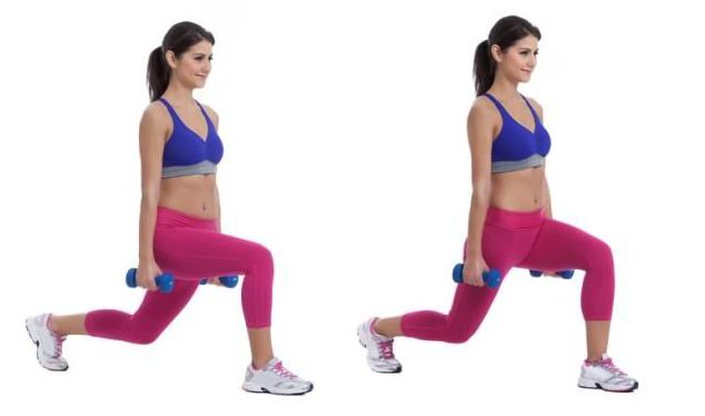 выпад с гантелями