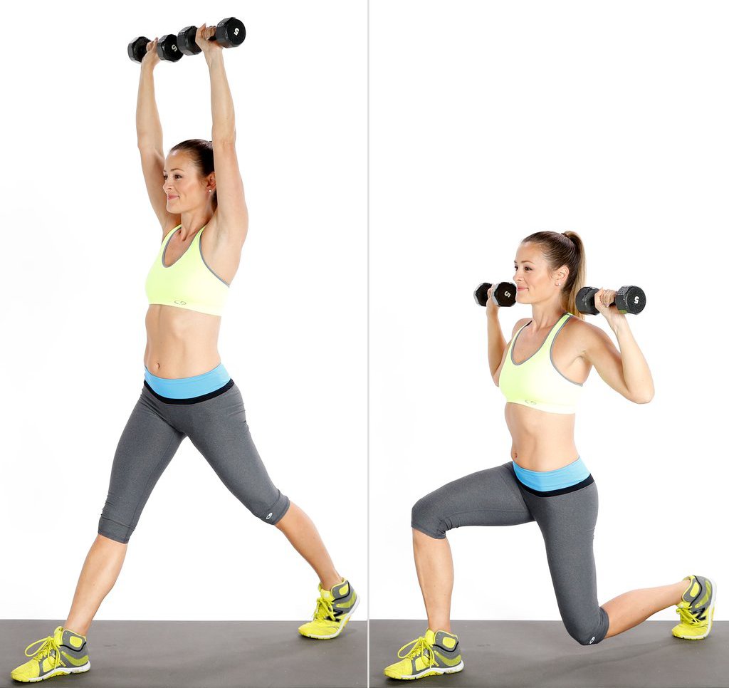 выпады с гантелями