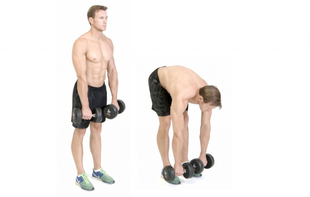 Становая тяга на прямых ногах с гантелями