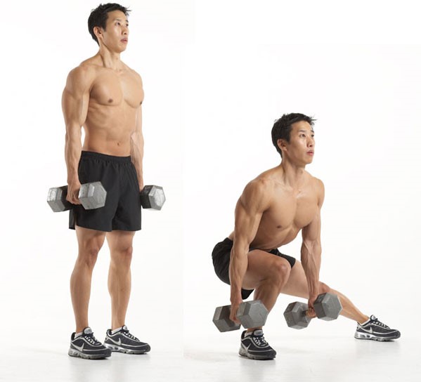 Выпад в сторону с гантелями