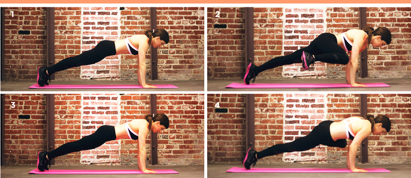 Планка с движением колена к плечу