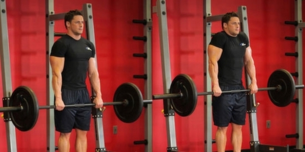 Упражнение шраги со штангой стоя