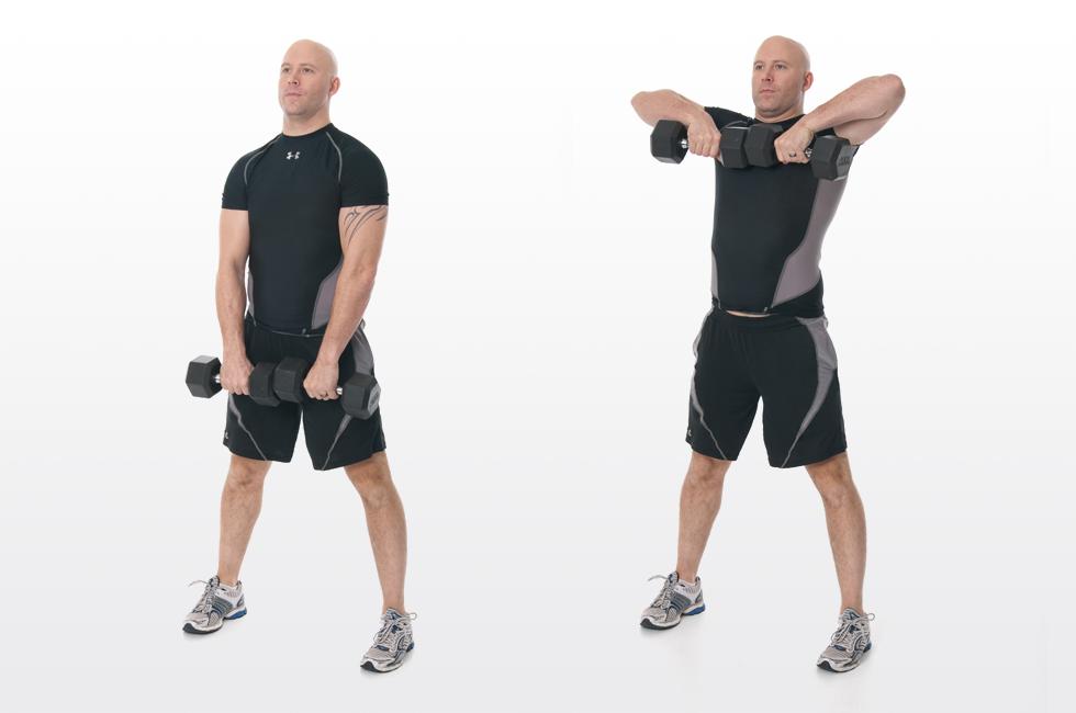 Протяжка с гантелями