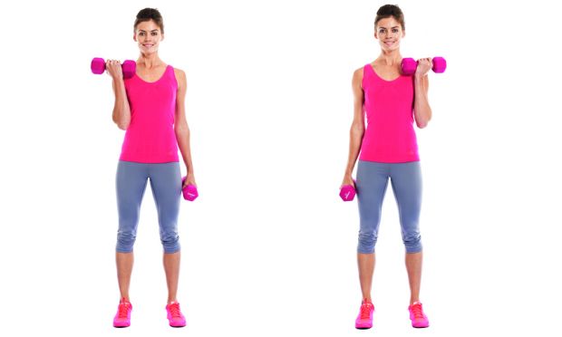 подъем гантелей