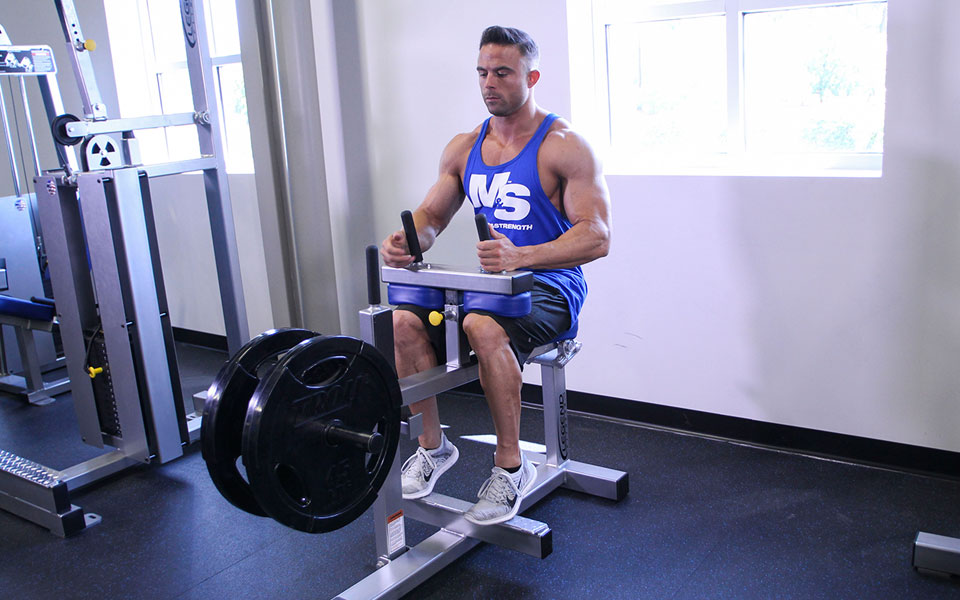 Подъемы на носки в тренажере сидя