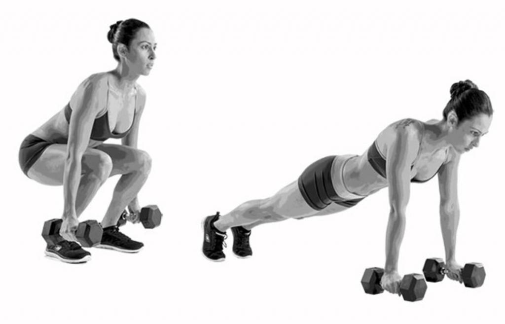 Берпи с гантелями