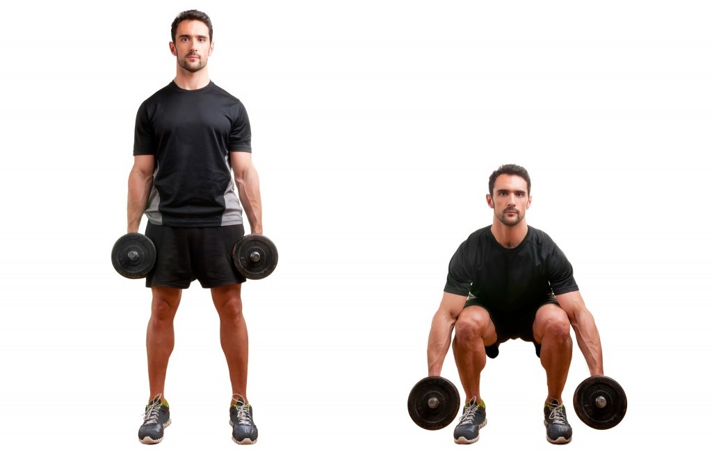 Приседания с гантелями