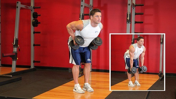 тяга гантелей в наклоне