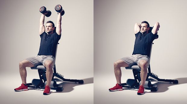 Разгибание гантелей над головой на трицепс